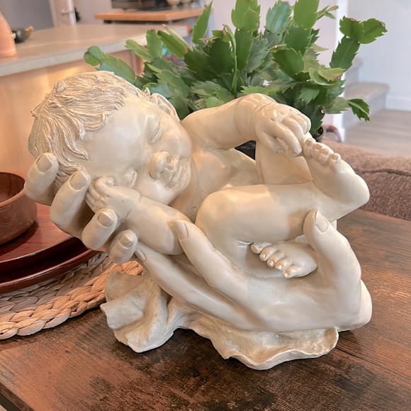 Other - SOLD Newborn In Loving Hands Sculpture Baby Sleeping Figurine Indoor Outdoor Art